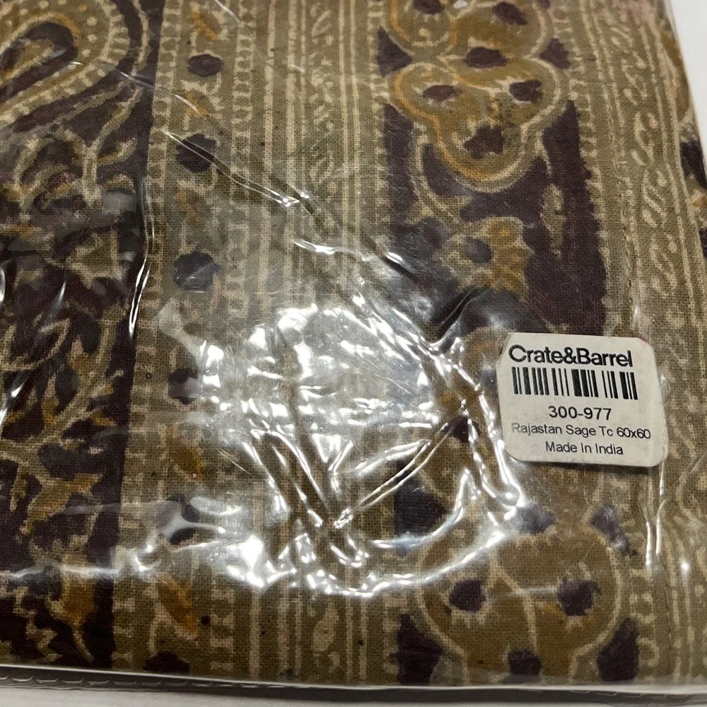 NOS Crate & Barrel Kalamkari Square Cotton Tablecloth Seats 4 Block Printed